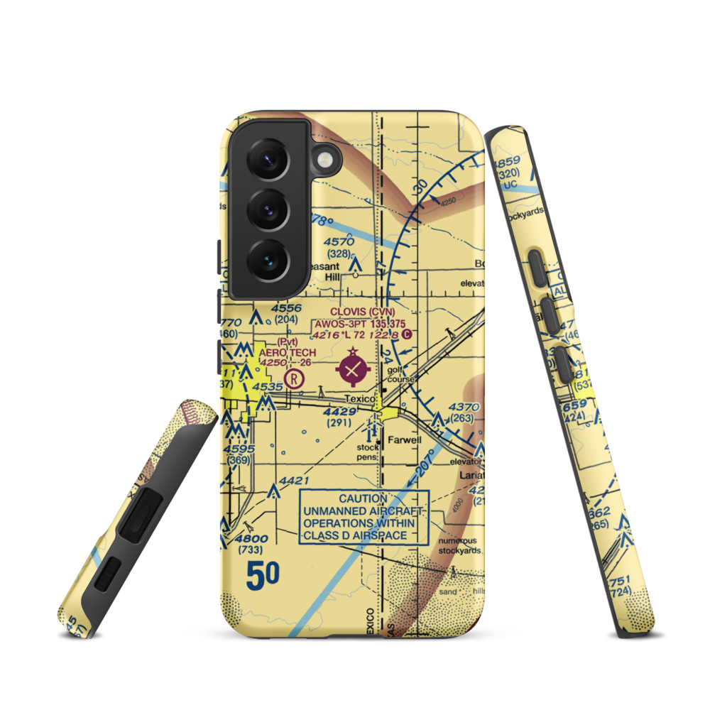 Clovis Municipal Airport (CVN) VFR Sectional Samsung Phone Case Samsung Galaxy S22 model shown