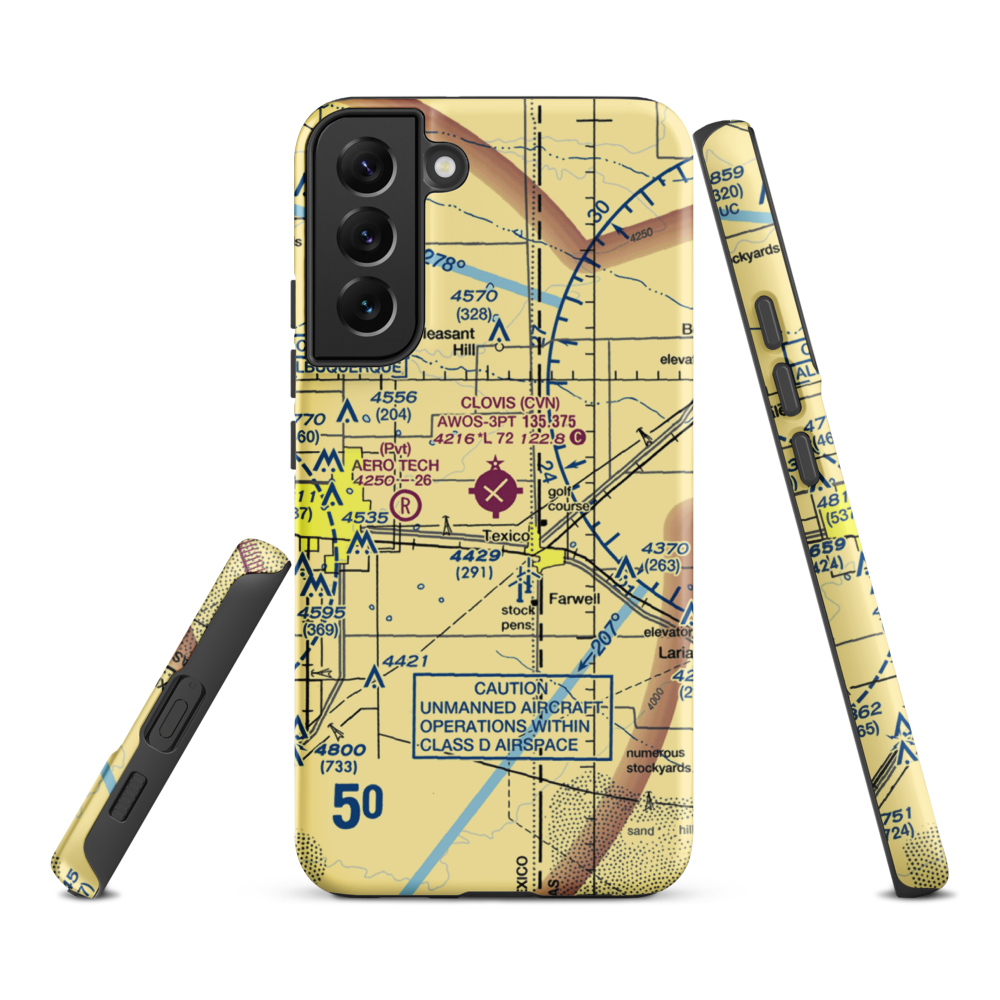 Clovis Municipal Airport (CVN) VFR Sectional Samsung Phone Case Samsung Galaxy S22 Plus model shown
