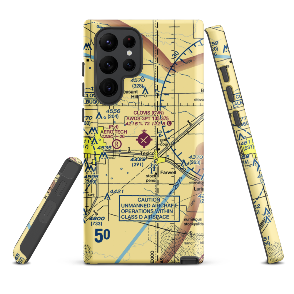 Clovis Municipal Airport (CVN) VFR Sectional Samsung Phone Case Samsung Galaxy S22 Ultra model shown