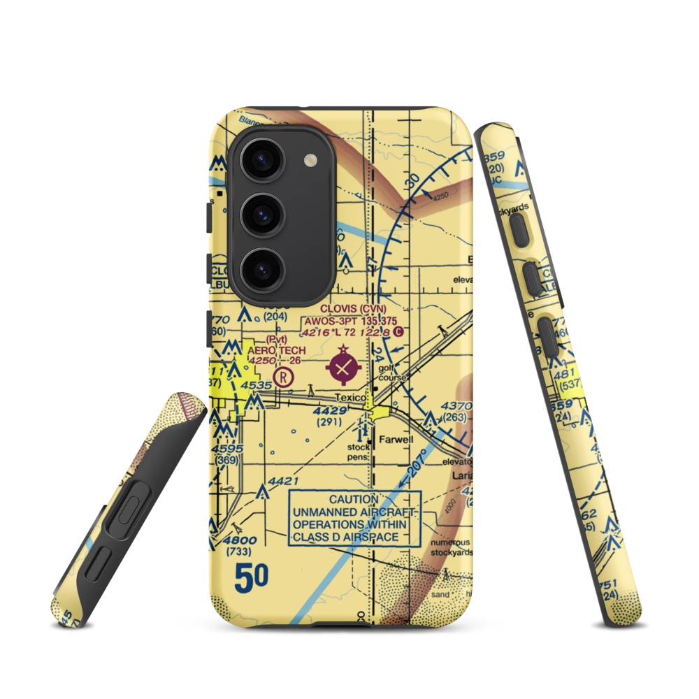 Clovis Municipal Airport (CVN) VFR Sectional Samsung Phone Case Samsung Galaxy S23 model shown
