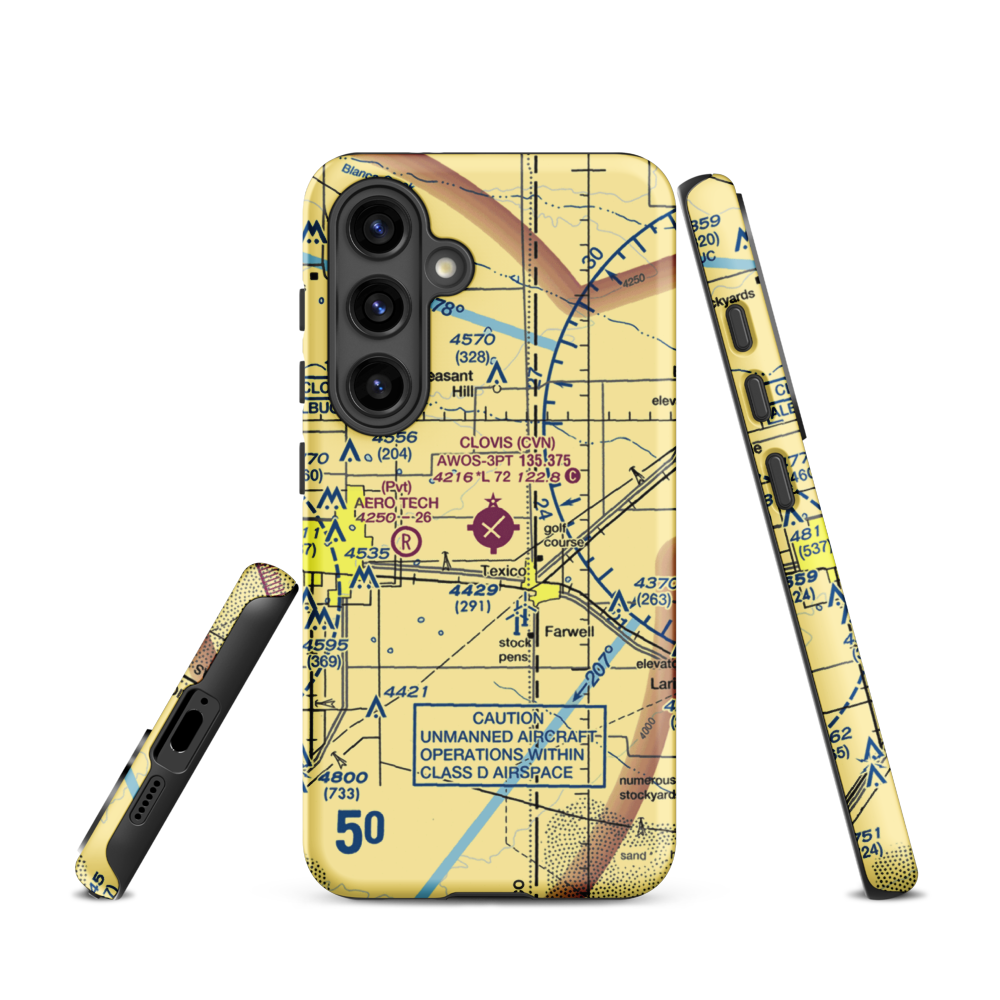 Clovis Municipal Airport (CVN) VFR Sectional Samsung Phone Case Samsung Galaxy S24 model shown