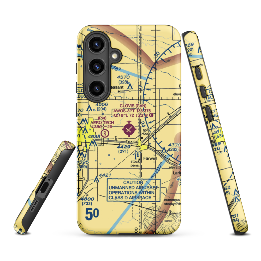 Clovis Municipal Airport (CVN) VFR Sectional Samsung Phone Case Samsung Galaxy S24 Plus model shown