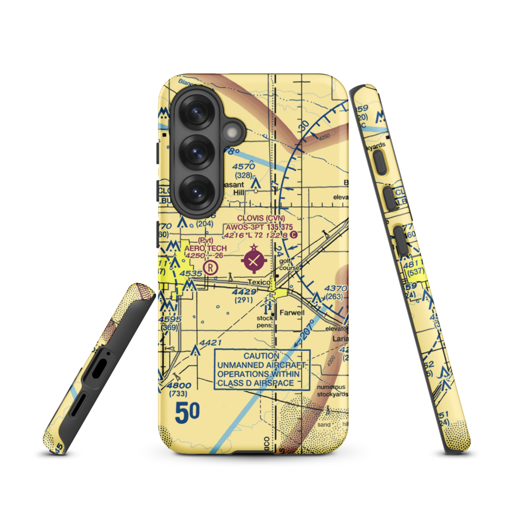 Clovis Municipal Airport (CVN) VFR Sectional Samsung Phone Case Samsung Galaxy S25 model shown