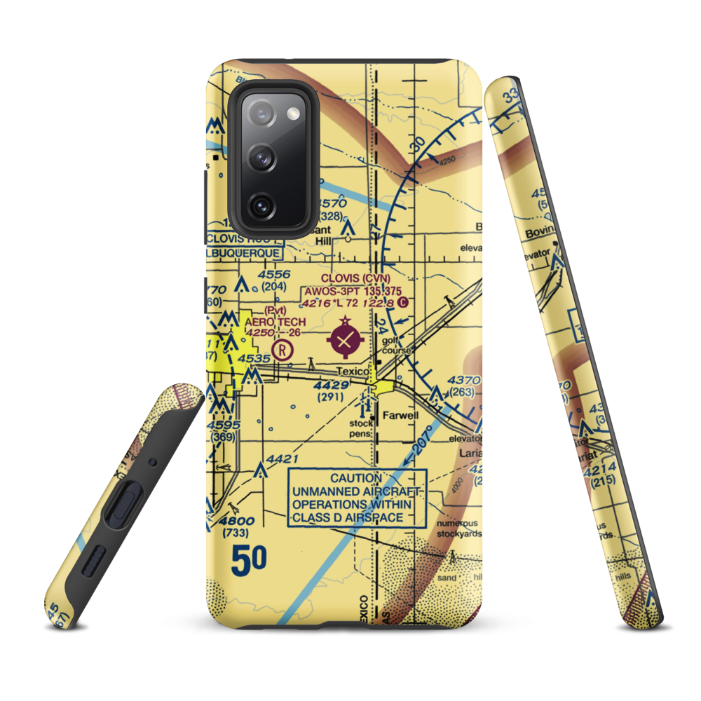 Clovis Municipal Airport (CVN) VFR Sectional Samsung Phone Case Samsung Galaxy S20 FE model shown