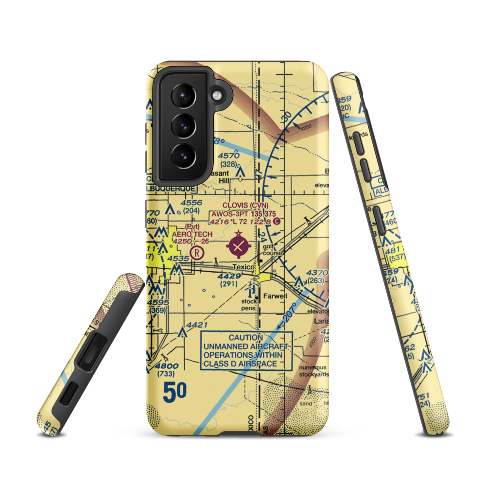 Clovis Municipal Airport (CVN) VFR Sectional Samsung Phone Case Samsung Galaxy S21 model shown
