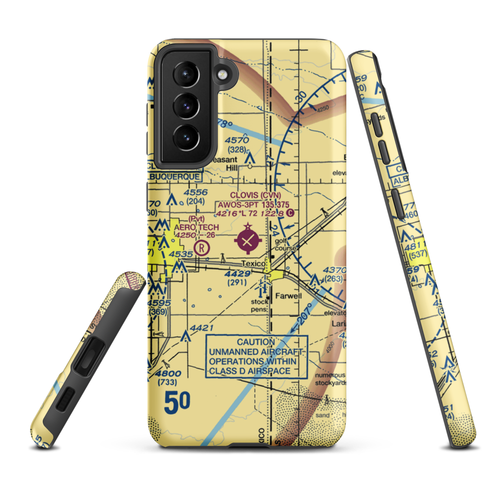Clovis Municipal Airport (CVN) VFR Sectional Samsung Phone Case Samsung Galaxy S21 Plus model shown