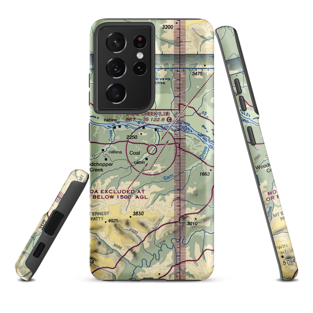 Coal Creek Airport (L20) VFR Sectional Samsung Phone Case Samsung Galaxy S21 Ultra model shown