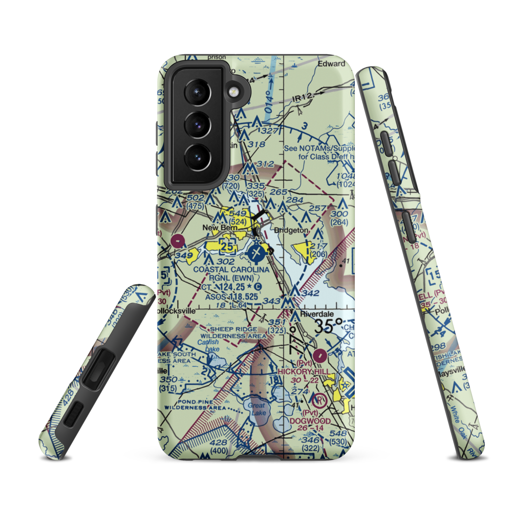 Coastal Carolina Regional Airport (EWN) VFR Sectional Samsung Phone Case Samsung Galaxy S21 FE model shown