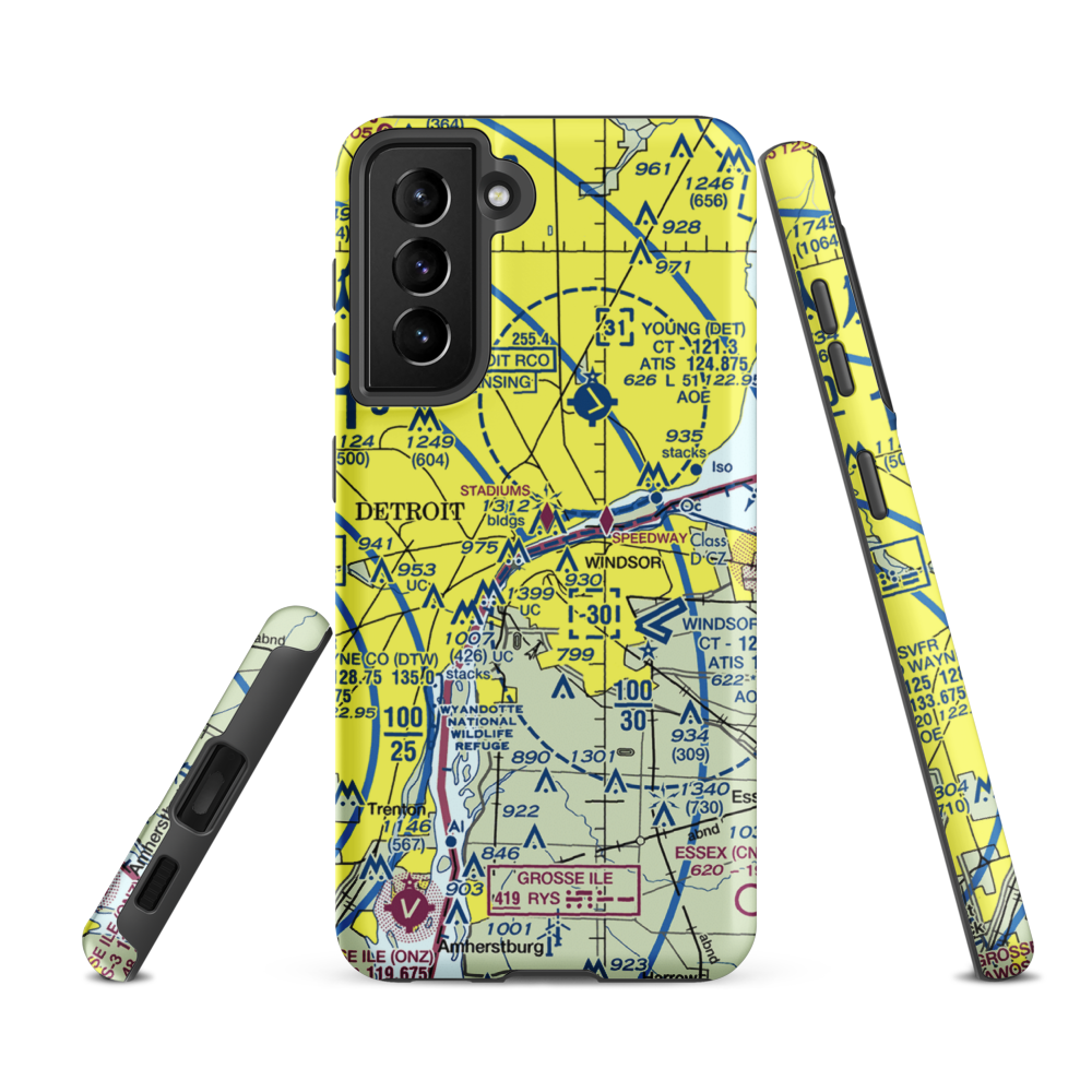 Cobo Hall Heliport (84G) VFR Sectional Samsung Phone Case Samsung Galaxy S21 FE model shown
