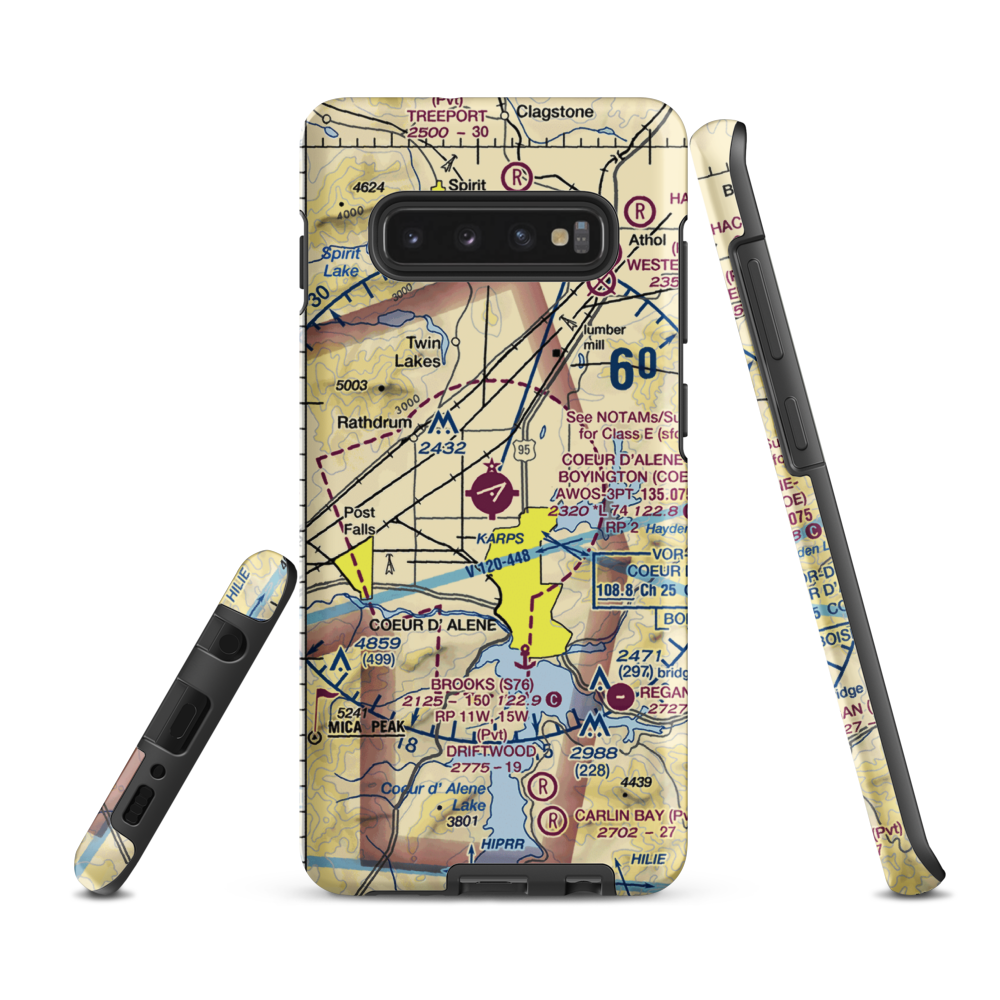 Coeur D'Alene - Pappy Boyington Field (COE) VFR Sectional Samsung Phone Case Samsung Galaxy S10e model shown