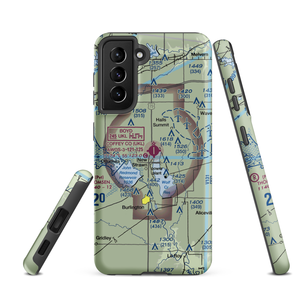 Coffey County Airport (UKL) VFR Sectional Samsung Phone Case Samsung Galaxy S21 FE model shown