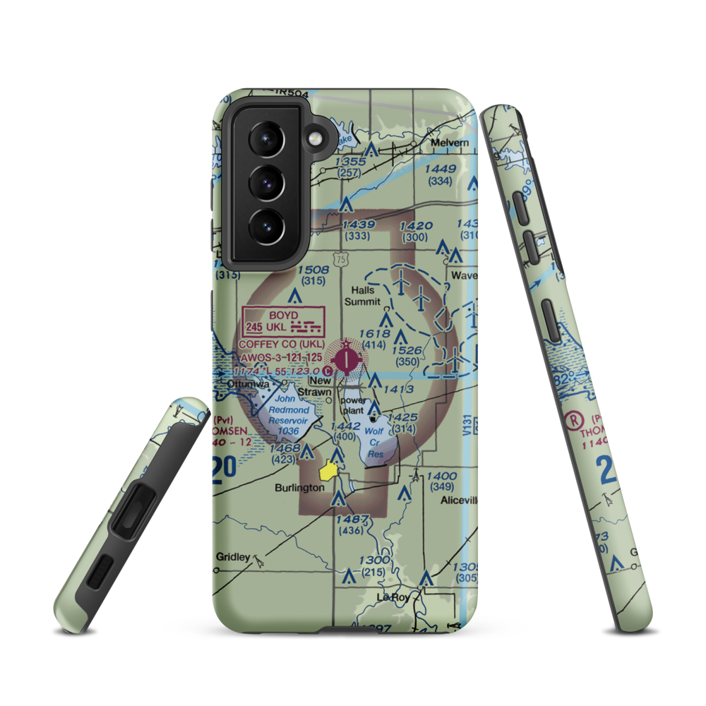 Coffey County Airport (UKL) VFR Sectional Samsung Phone Case Samsung Galaxy S21 model shown