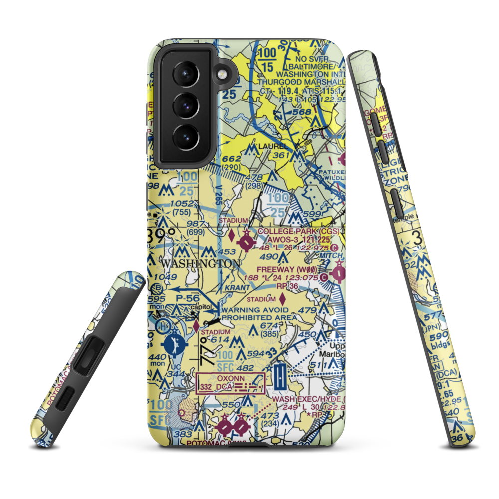 College Park Airport (CGS) VFR Sectional Samsung Phone Case Samsung Galaxy S21 Plus model shown