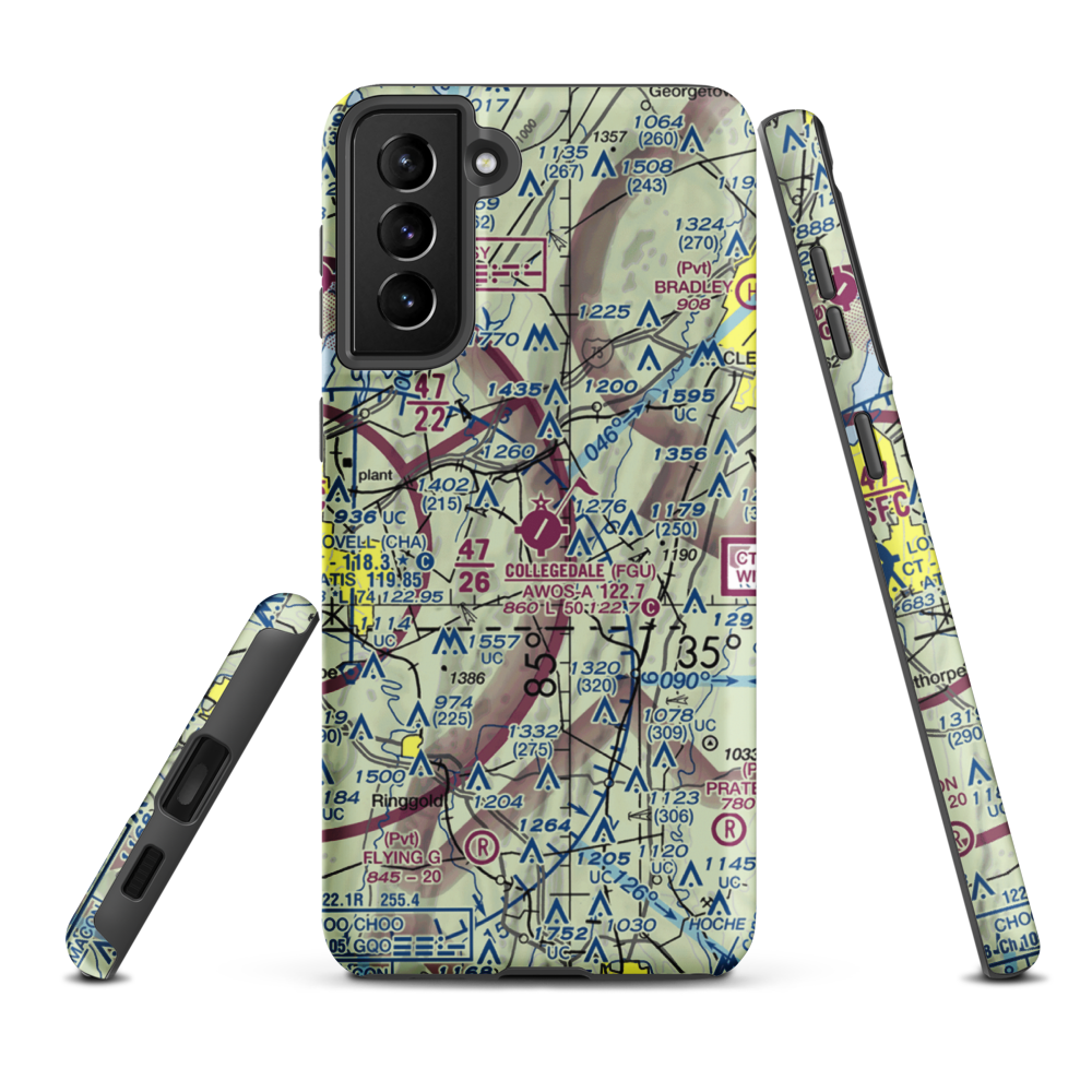Collegedale Municipal Airport (FGU) VFR Sectional Samsung Phone Case Samsung Galaxy S21 FE model shown