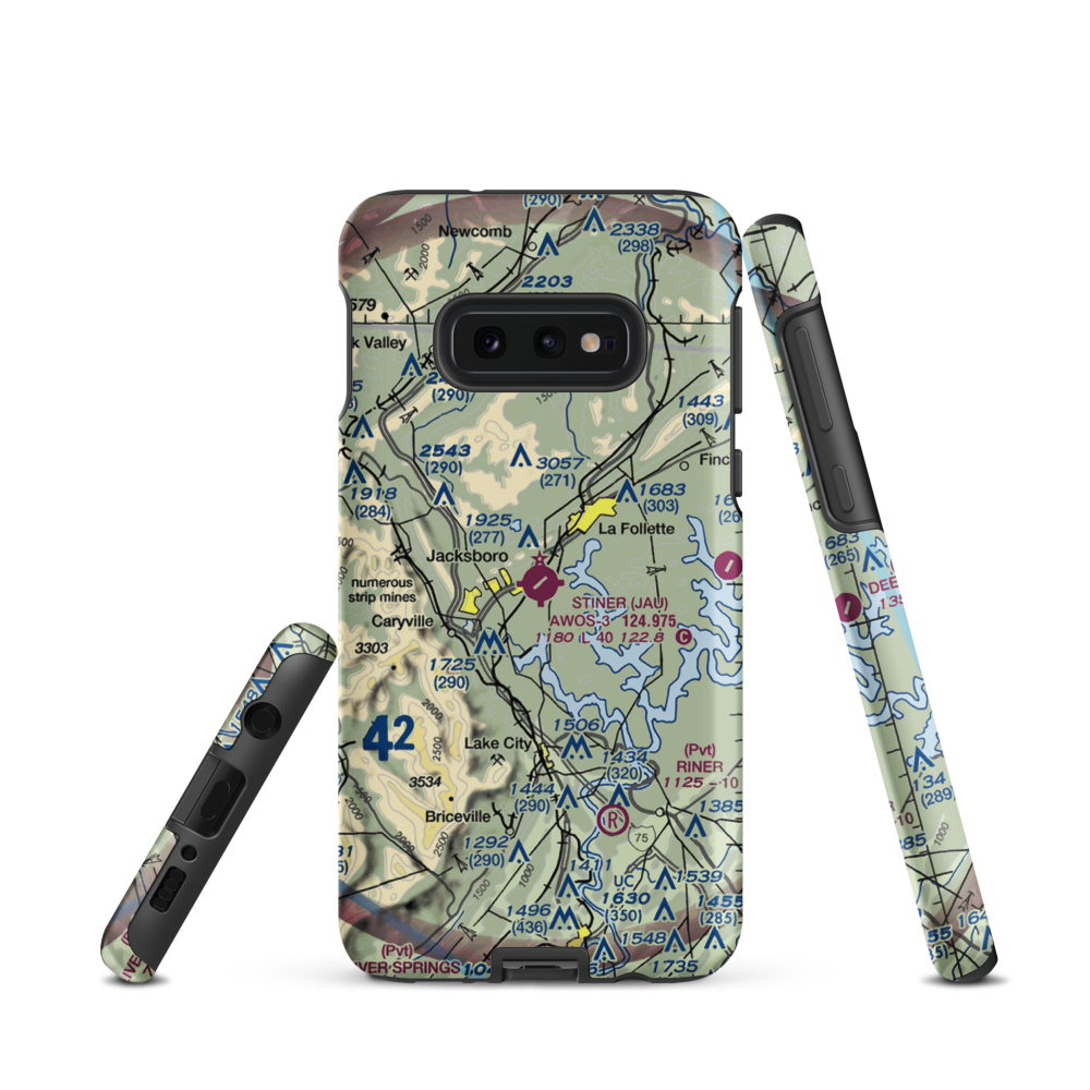 Colonel Tommy C Stiner Airfield (JAU) VFR Sectional Samsung Phone Case Samsung Galaxy S10e model shown