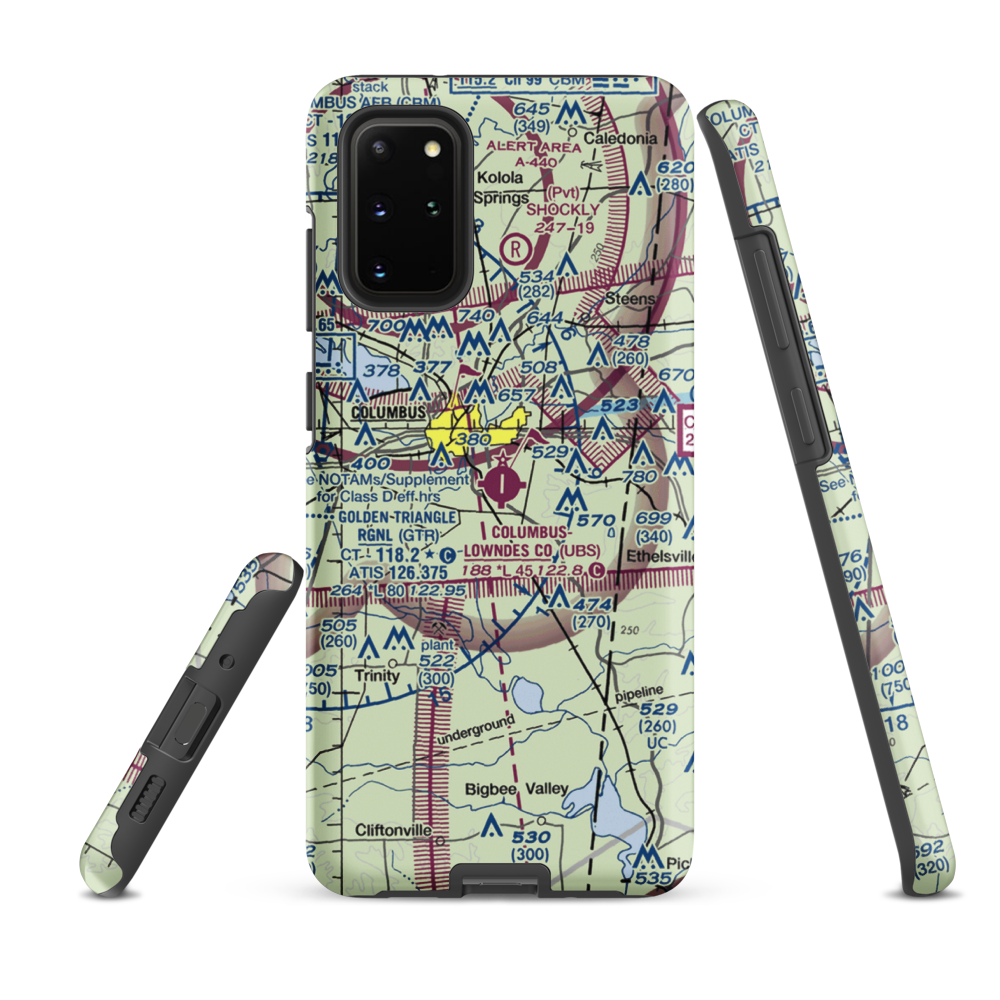 Columbus Lowndes County Airport (UBS) VFR Sectional Samsung Phone Case Samsung Galaxy S20 Plus model shown