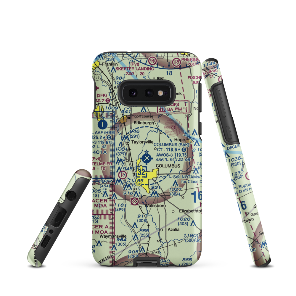Columbus Municipal Airport (BAK) VFR Sectional Samsung Phone Case Samsung Galaxy S10e model shown