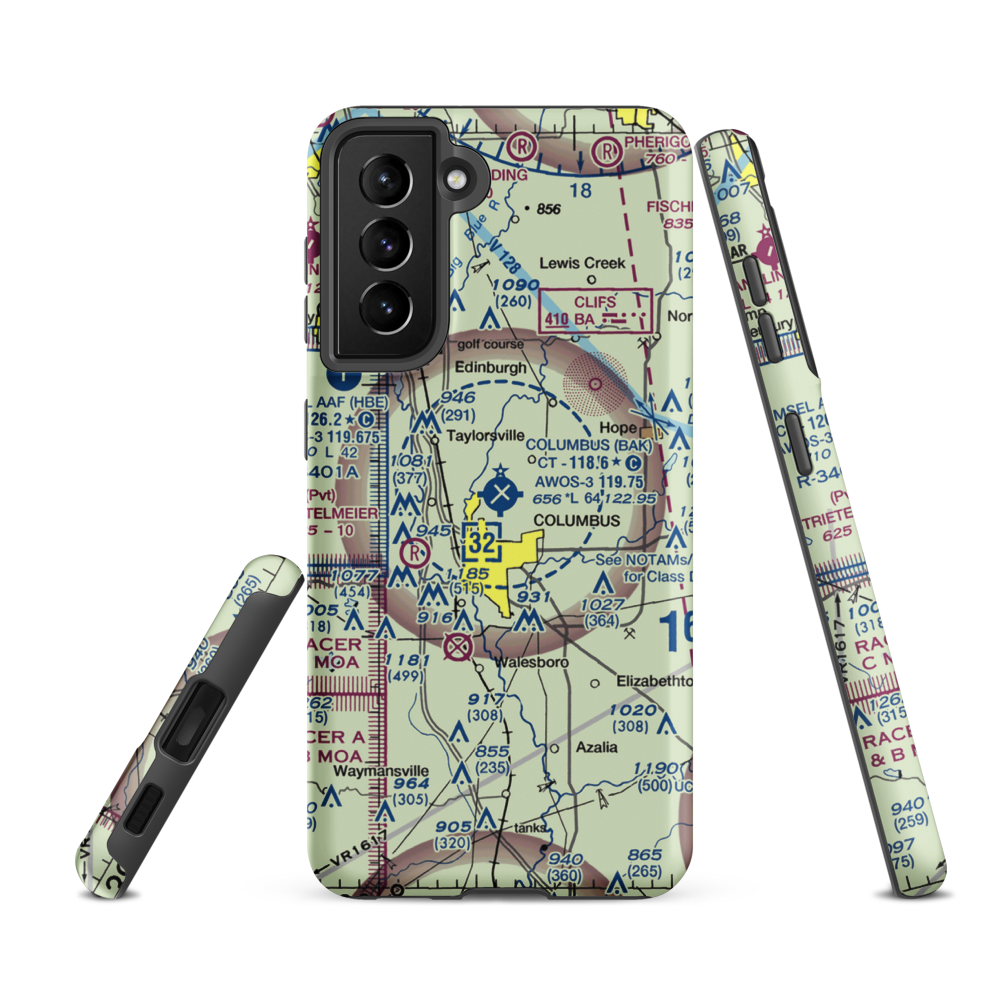 Columbus Municipal Airport (BAK) VFR Sectional Samsung Phone Case Samsung Galaxy S21 FE model shown