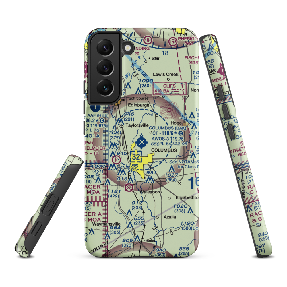 Columbus Municipal Airport (BAK) VFR Sectional Samsung Phone Case Samsung Galaxy S22 Plus model shown
