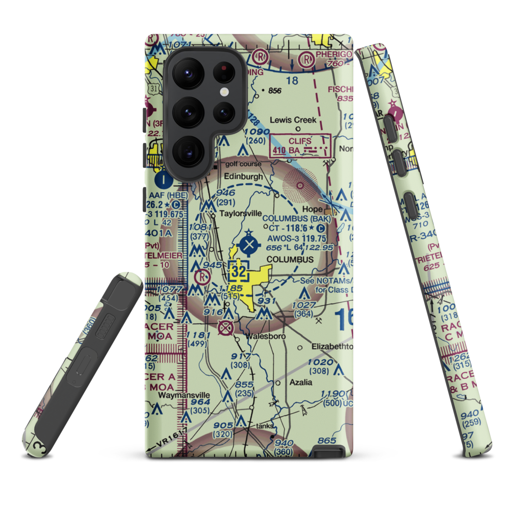 Columbus Municipal Airport (BAK) VFR Sectional Samsung Phone Case Samsung Galaxy S22 Ultra model shown