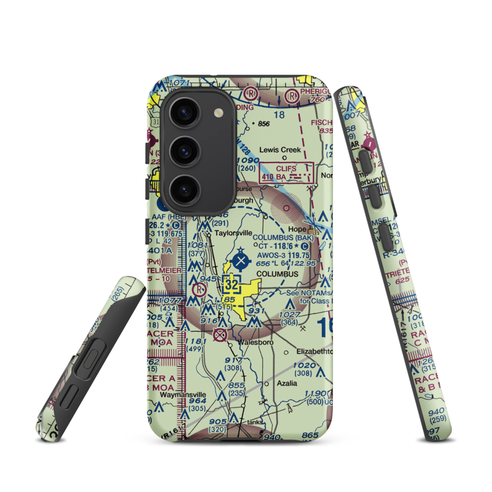 Columbus Municipal Airport (BAK) VFR Sectional Samsung Phone Case Samsung Galaxy S23 model shown