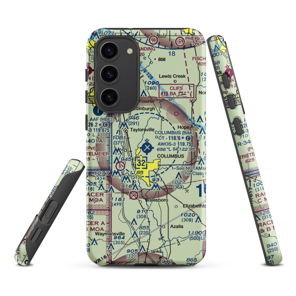 Columbus Municipal Airport (BAK) VFR Sectional Samsung Phone Case Samsung Galaxy S23 Plus model shown