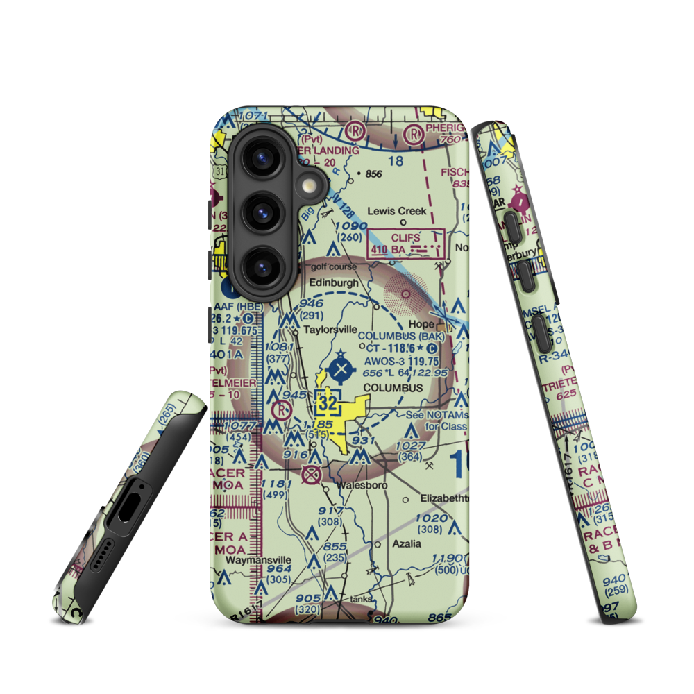 Columbus Municipal Airport (BAK) VFR Sectional Samsung Phone Case Samsung Galaxy S24 model shown