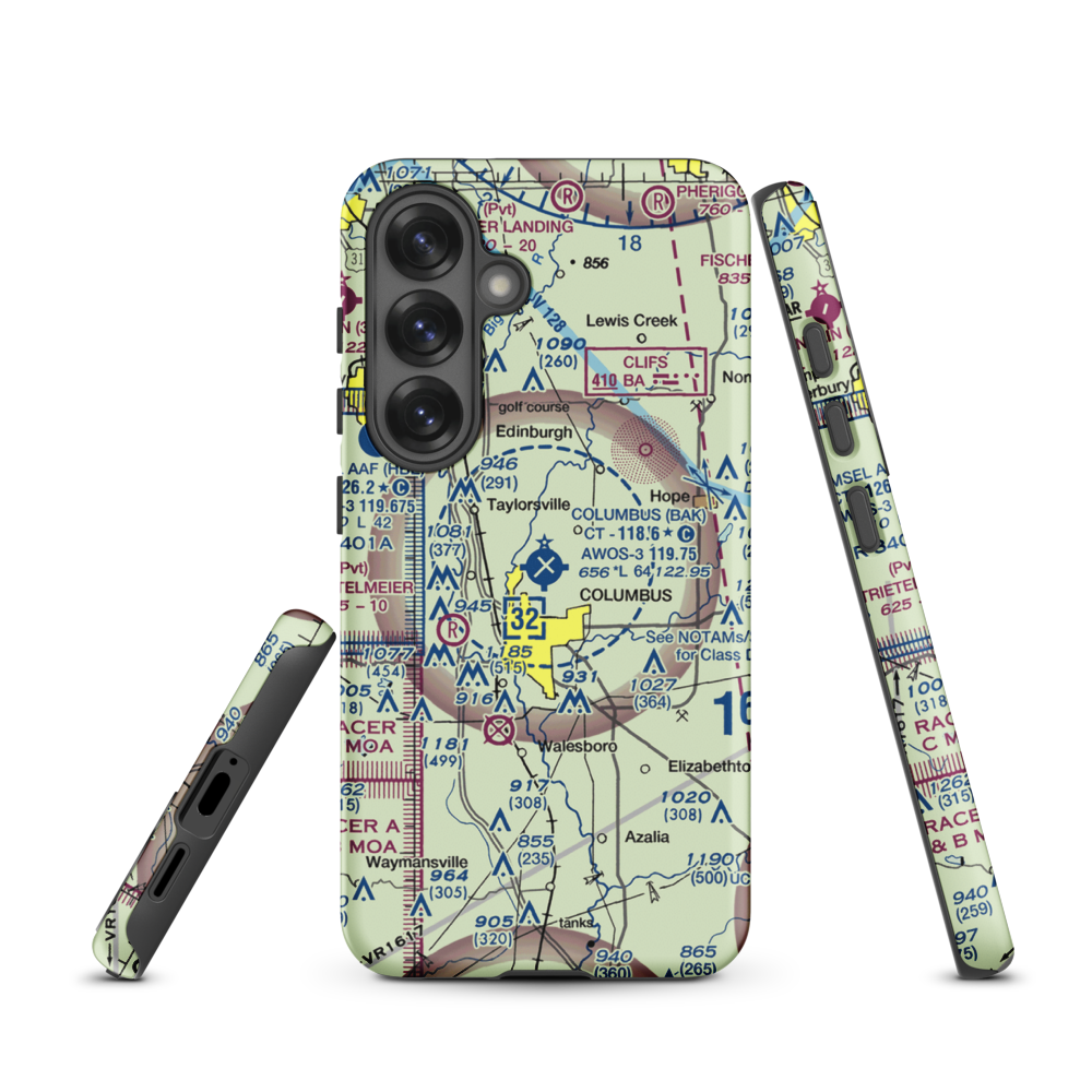 Columbus Municipal Airport (BAK) VFR Sectional Samsung Phone Case Samsung Galaxy S25 model shown