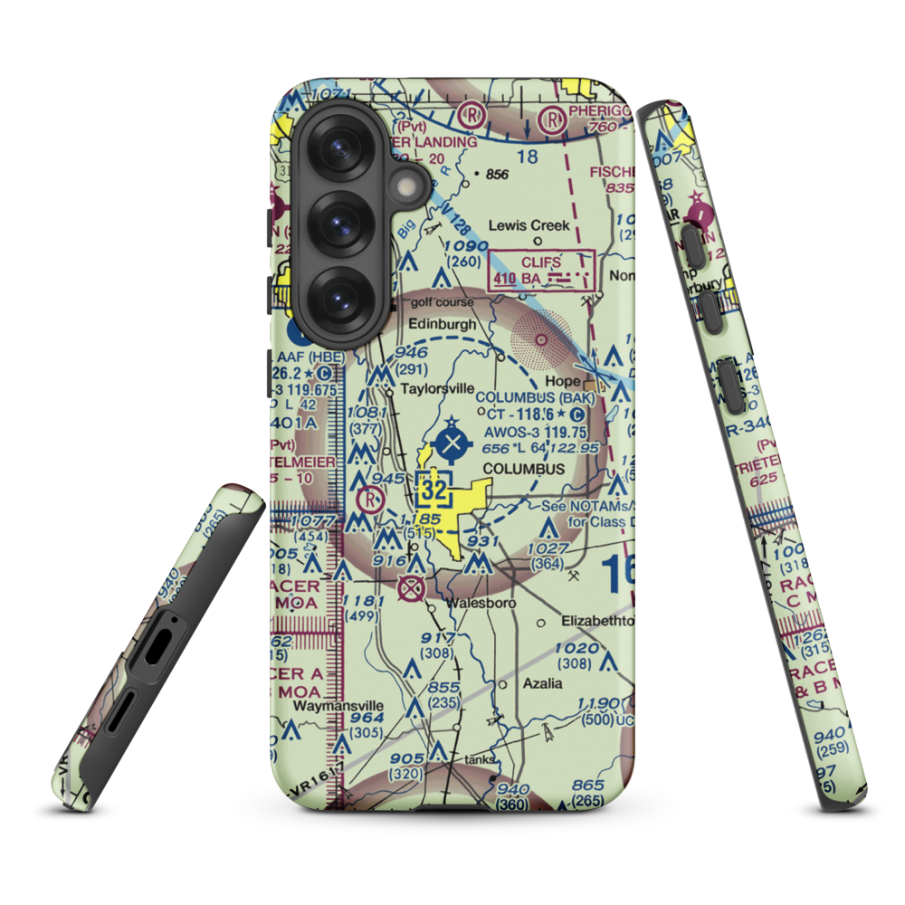 Columbus Municipal Airport (BAK) VFR Sectional Samsung Phone Case Samsung Galaxy S25 Plus model shown