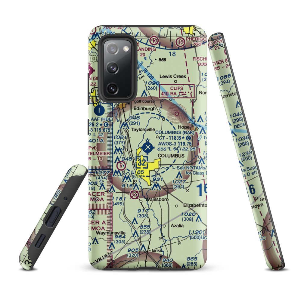 Columbus Municipal Airport (BAK) VFR Sectional Samsung Phone Case Samsung Galaxy S20 FE model shown