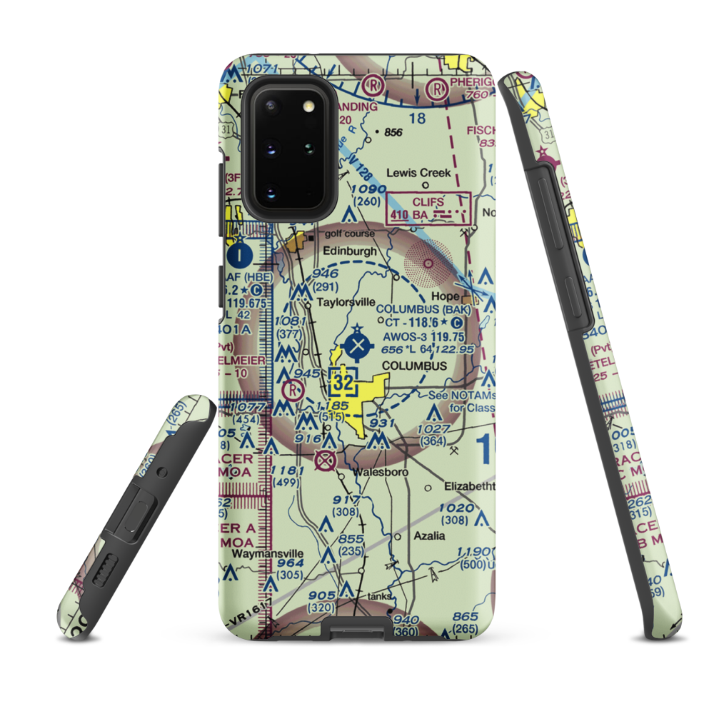 Columbus Municipal Airport (BAK) VFR Sectional Samsung Phone Case Samsung Galaxy S20 Plus model shown