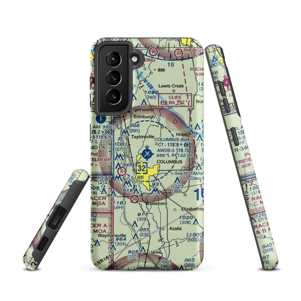 Columbus Municipal Airport (BAK) VFR Sectional Samsung Phone Case Samsung Galaxy S21 model shown
