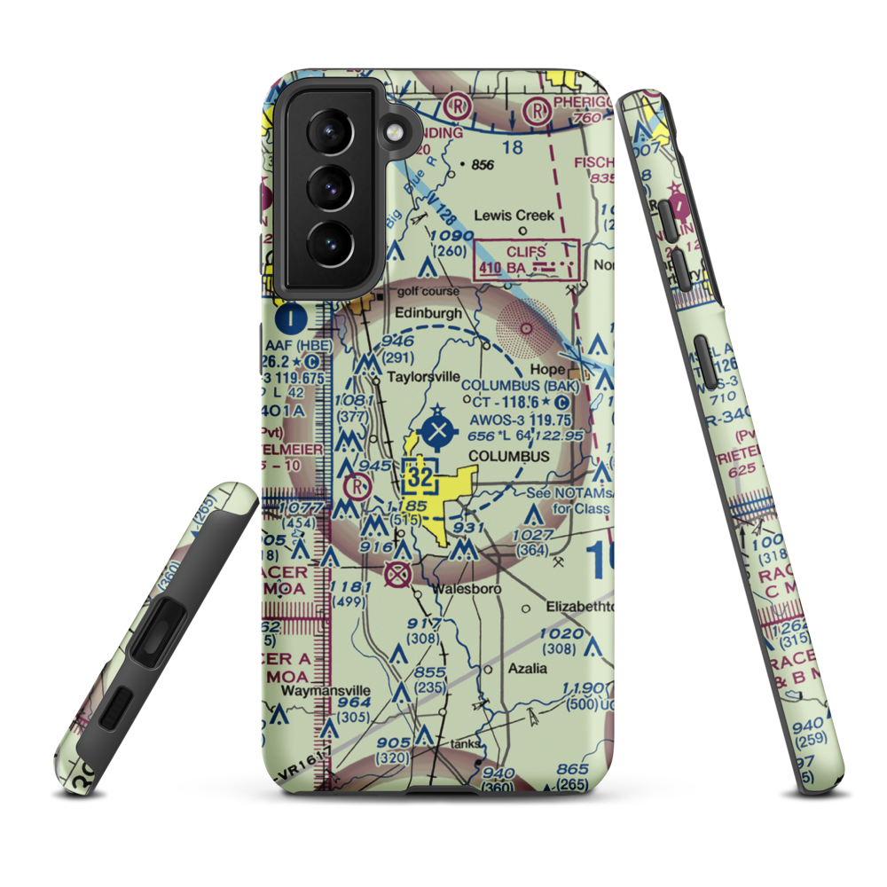 Columbus Municipal Airport (BAK) VFR Sectional Samsung Phone Case Samsung Galaxy S21 Plus model shown