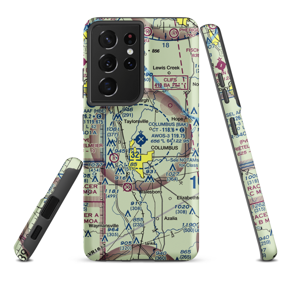 Columbus Municipal Airport (BAK) VFR Sectional Samsung Phone Case Samsung Galaxy S21 Plus model shown