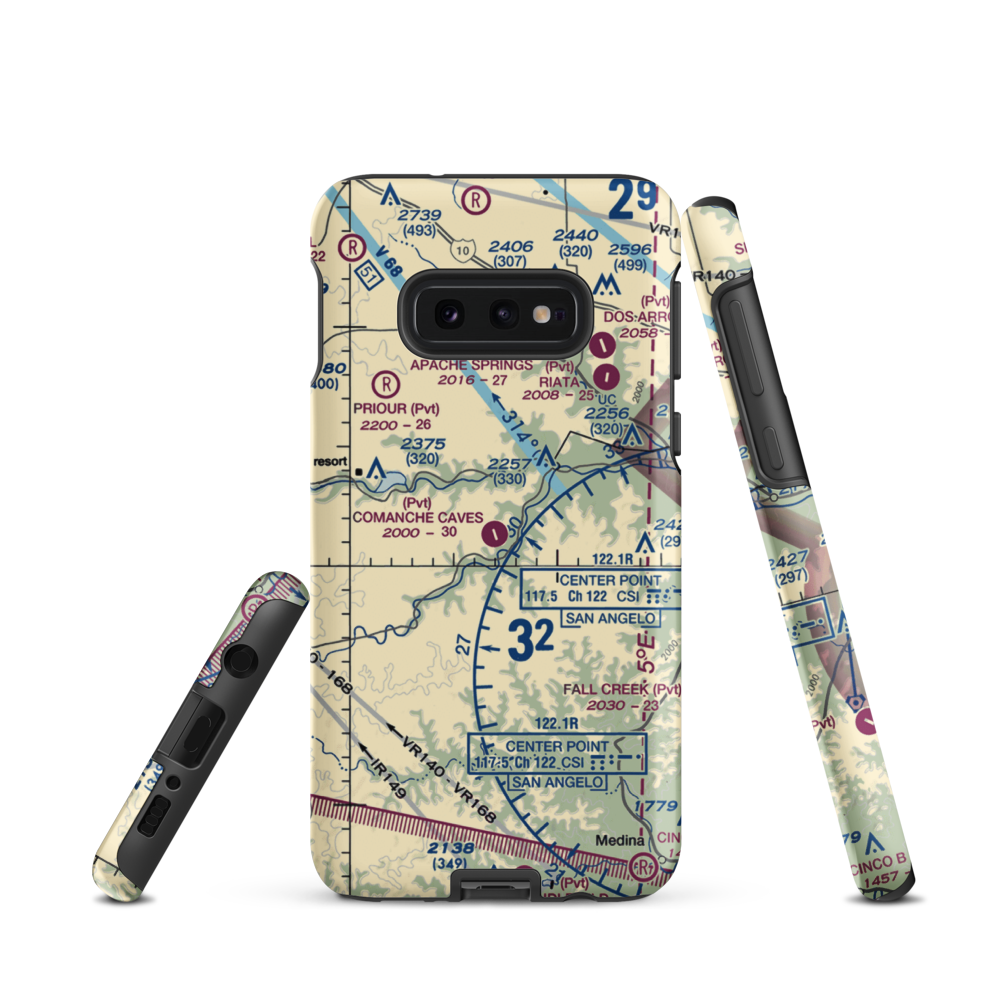 Comanche Caves Ranch Airport (4TA6) VFR Sectional Samsung Phone Case Samsung Galaxy S10e model shown