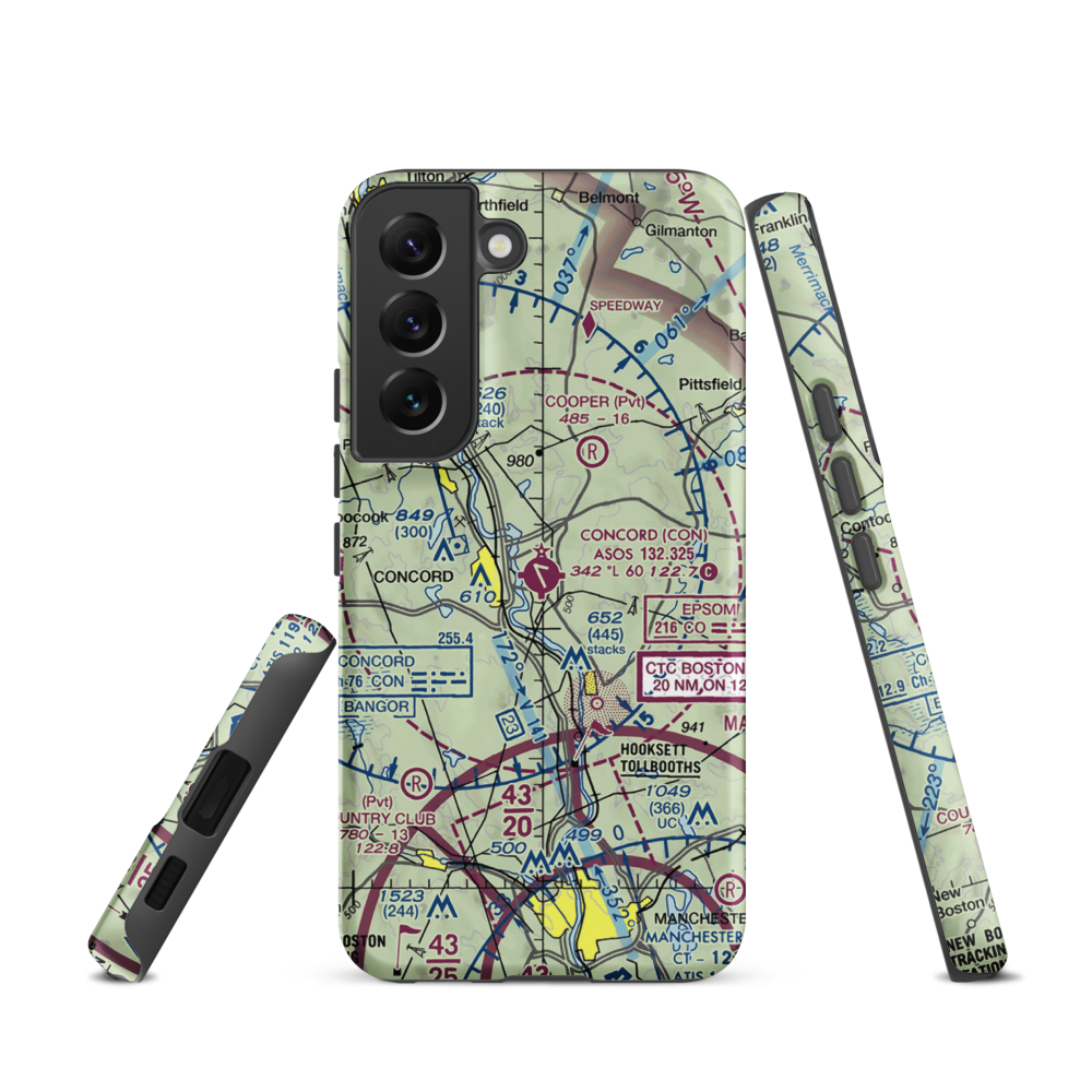 Concord Municipal Airport (CON) VFR Sectional Samsung Phone Case Samsung Galaxy S22 model shown