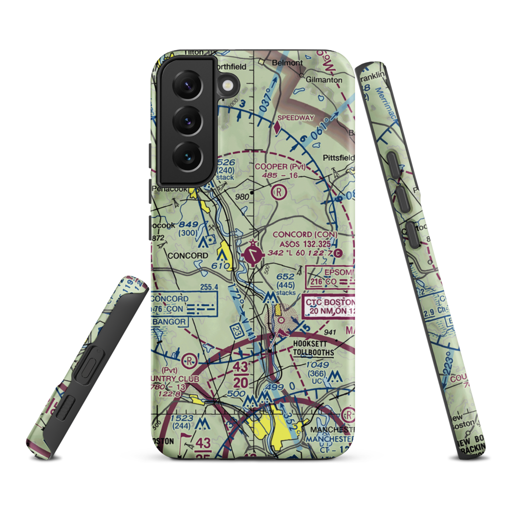 Concord Municipal Airport (CON) VFR Sectional Samsung Phone Case Samsung Galaxy S22 Plus model shown