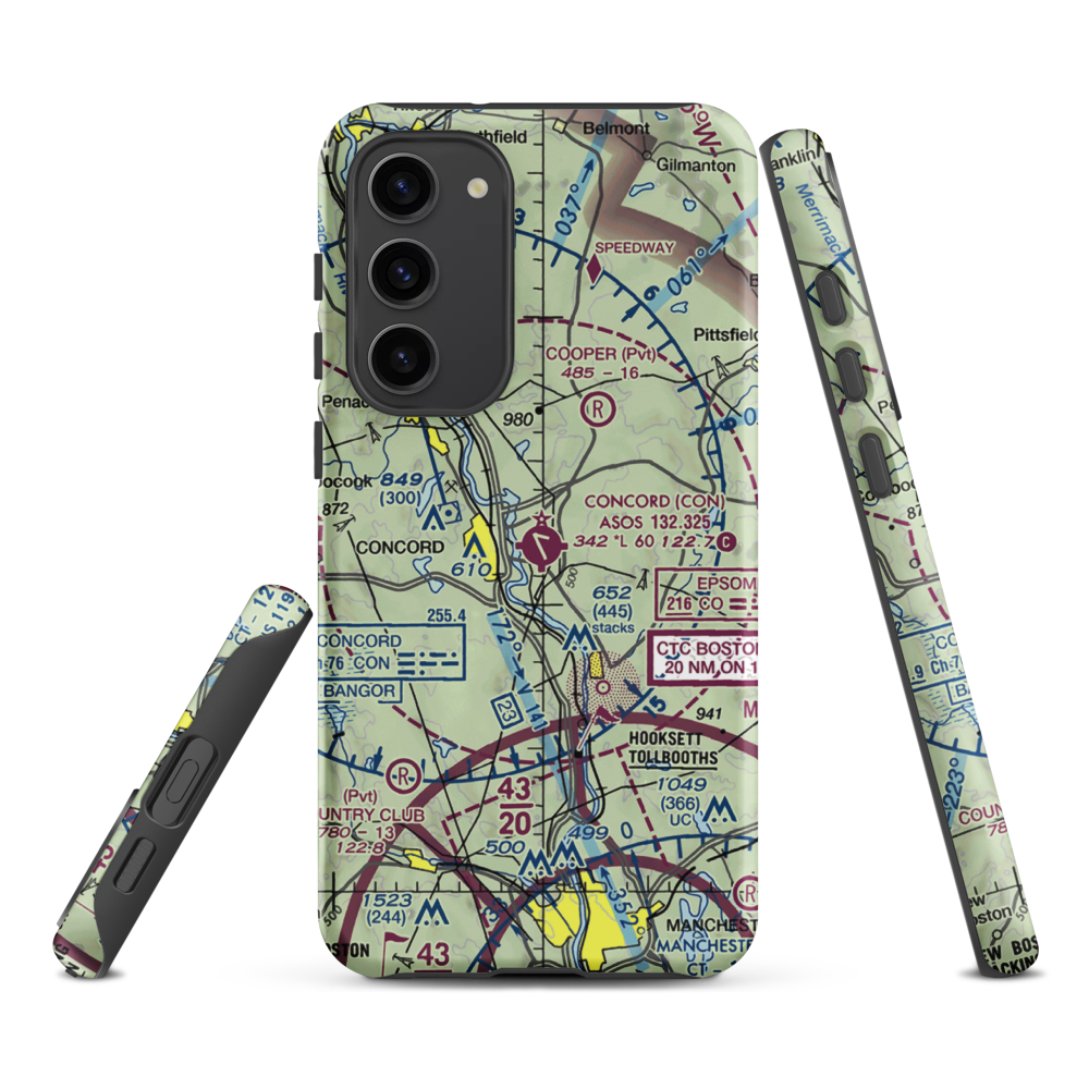 Concord Municipal Airport (CON) VFR Sectional Samsung Phone Case Samsung Galaxy S23 Plus model shown