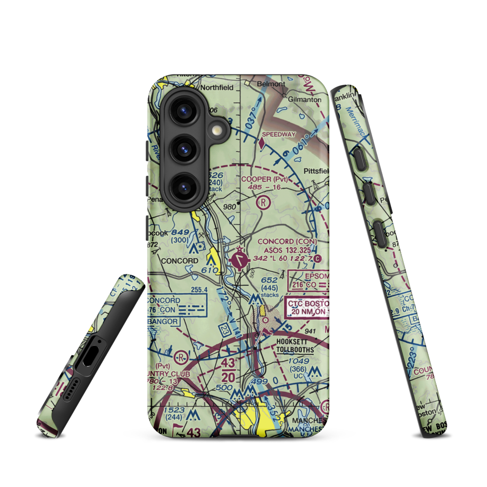 Concord Municipal Airport (CON) VFR Sectional Samsung Phone Case Samsung Galaxy S24 model shown