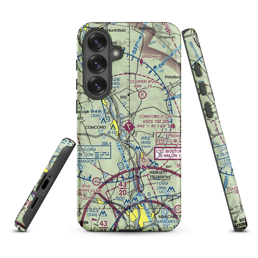 Concord Municipal Airport (CON) VFR Sectional Samsung Phone Case Samsung Galaxy S25 Plus model shown