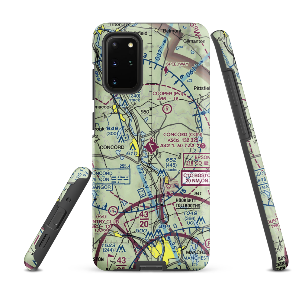 Concord Municipal Airport (CON) VFR Sectional Samsung Phone Case Samsung Galaxy S20 Plus model shown