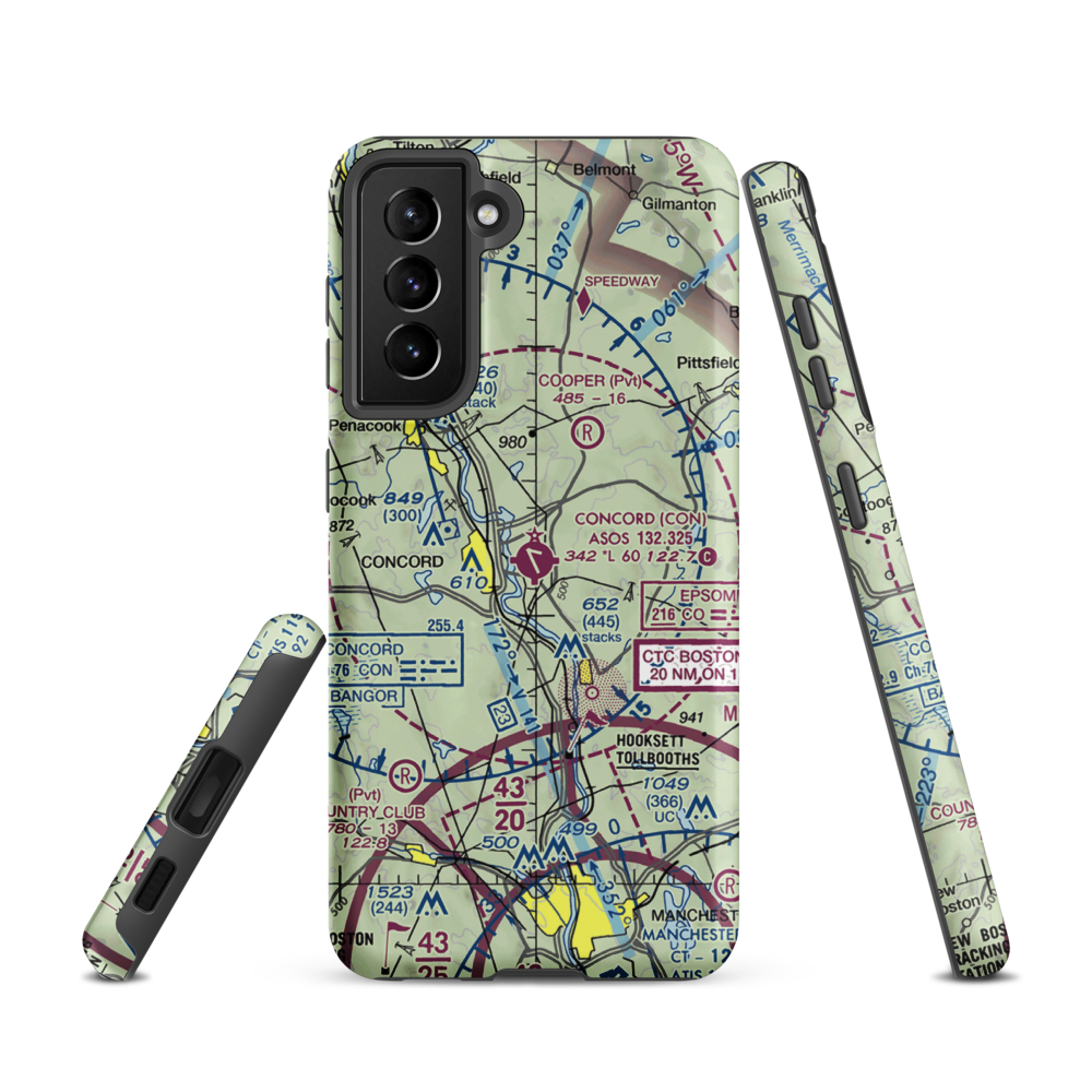 Concord Municipal Airport (CON) VFR Sectional Samsung Phone Case Samsung Galaxy S21 model shown