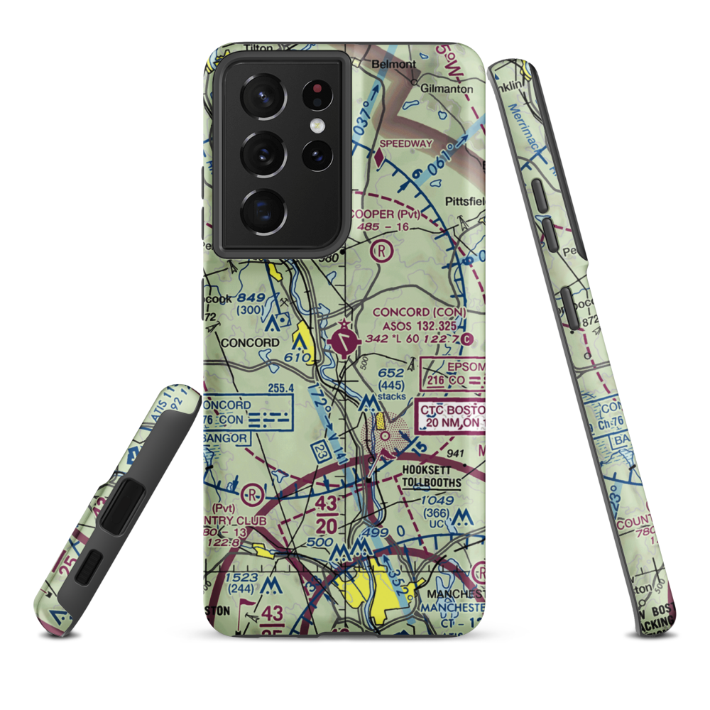 Concord Municipal Airport (CON) VFR Sectional Samsung Phone Case Samsung Galaxy S21 Ultra model shown
