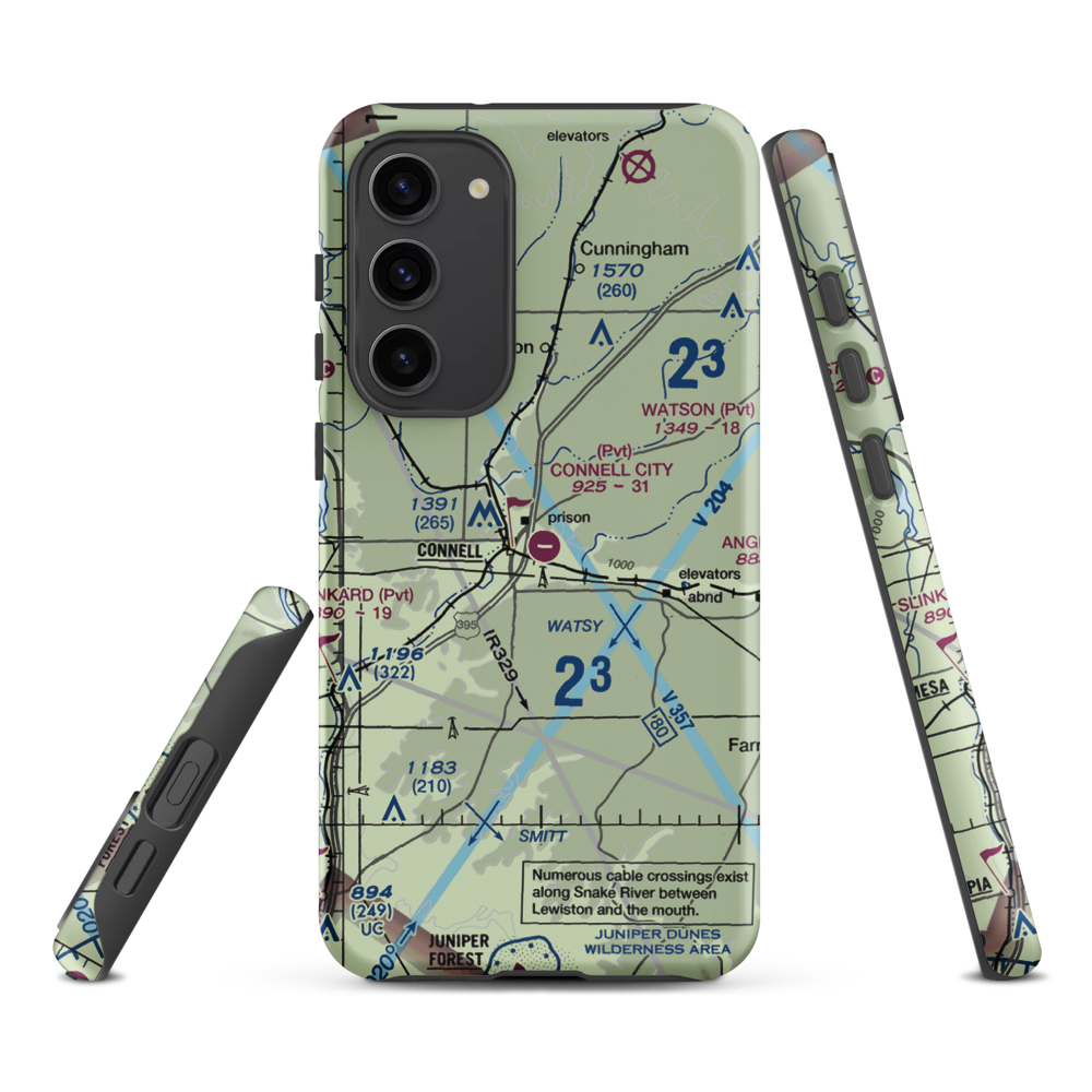 Connell City Airport (WA14) VFR Sectional Samsung Phone Case Samsung Galaxy S23 Plus model shown