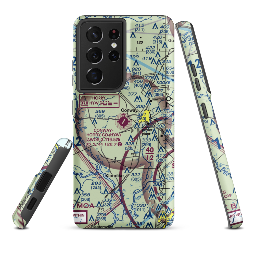 Conway Horry County Airport (HYW) VFR Sectional Samsung Phone Case Samsung Galaxy S21 Plus model shown