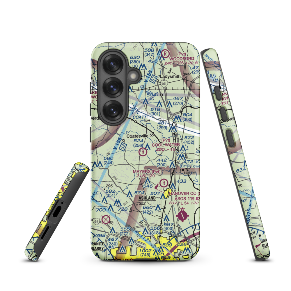 Cool Water Airport (4VG2) VFR Sectional Samsung Phone Case Samsung Galaxy S25 model shown