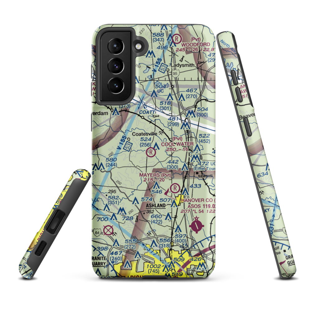Cool Water Airport (4VG2) VFR Sectional Samsung Phone Case Samsung Galaxy S21 FE model shown