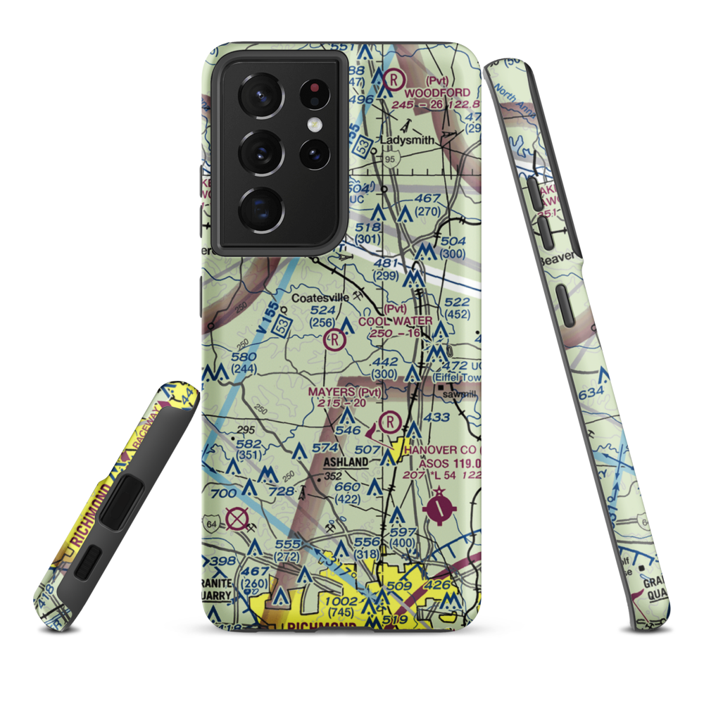 Cool Water Airport (4VG2) VFR Sectional Samsung Phone Case Samsung Galaxy S21 Plus model shown