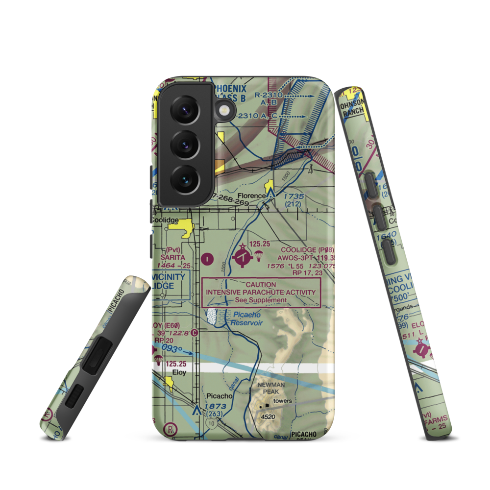 Coolidge Municipal Airport (P08) VFR Sectional Samsung Phone Case Samsung Galaxy S22 model shown