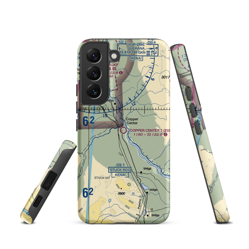 Copper Center 2 Airport (Z93) VFR Sectional Samsung Phone Case Samsung Galaxy S22 model shown